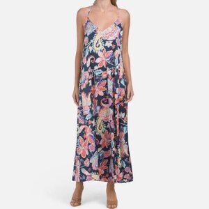 NICOLE MILLER Sleeveless Floral Print Satin Maxi Dress Sz XS